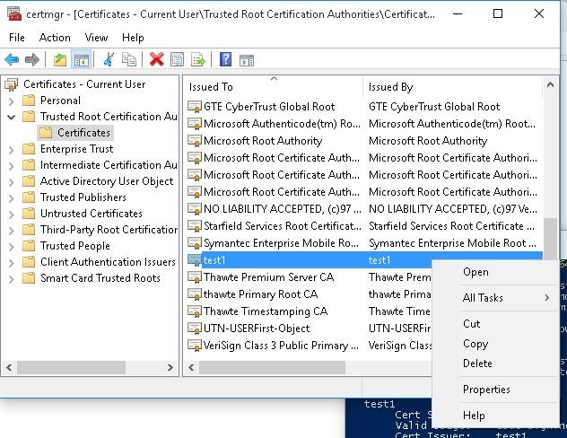 delete certificate from trusted root certification authorities