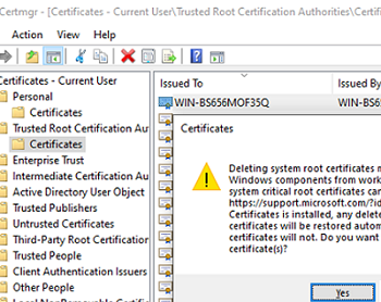 Delete system root certificate in Windows