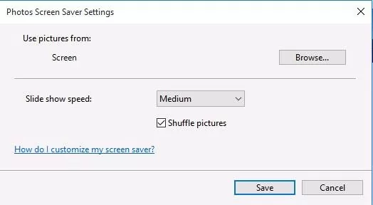 screensaver settings : Shuffle Pictures