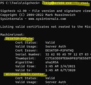 sigcheck check root certificates
