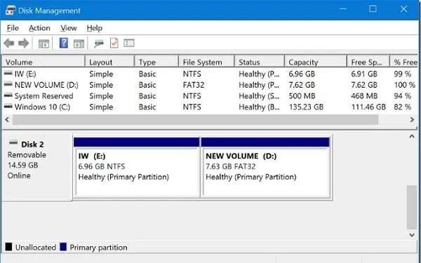 second partiotion on usb flash drive - windows 10 v1703