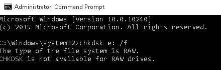 The type of the file system is RAW. CHKDSK is not available for RAW drives.