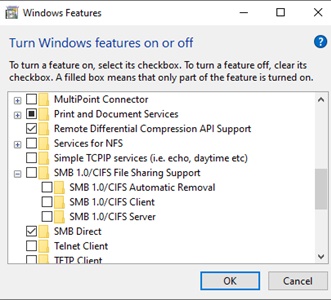 Windows10 feature SMB 1.0/CIFS File Sharing Support