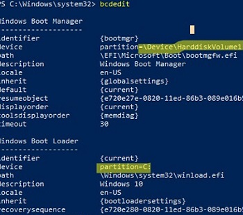 bcdedit: use Windows bootloader configuration and partition