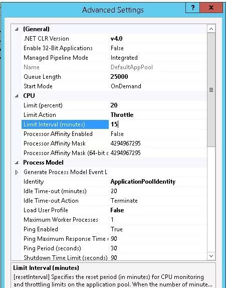 cpu Limit Interval (minutes) 