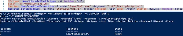 create sheduled task with PowerShell cmdlet Register-ScheduledTask 