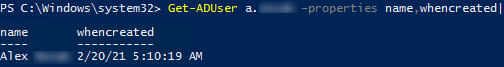 Powershell: how to check Active Directory user account created date with get-aduser 