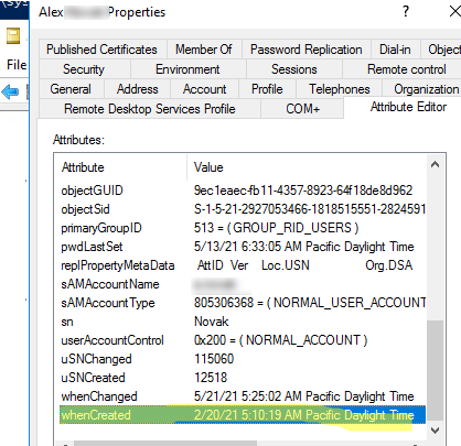 whencreated attribute active directory
