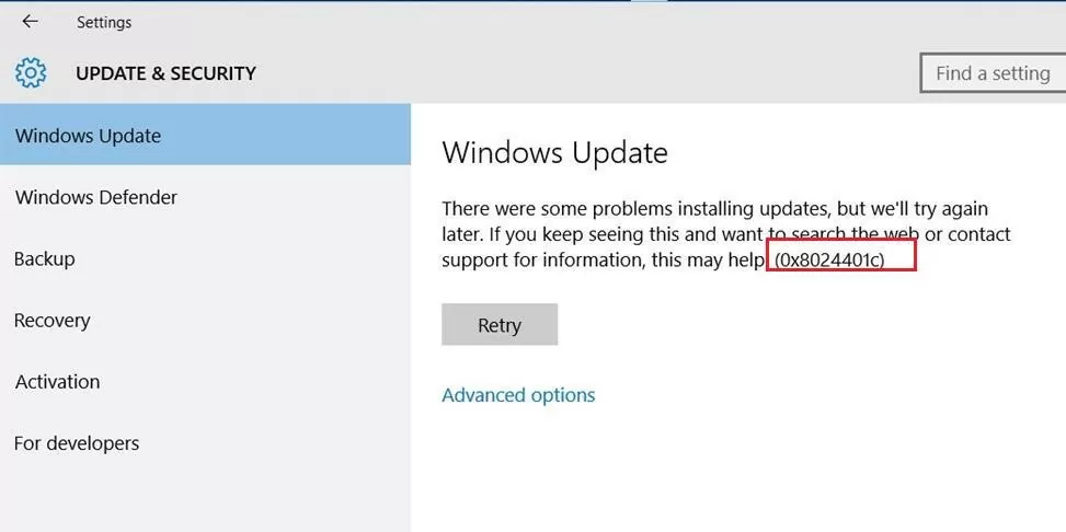 Windows 10 update Error 0x8024401c