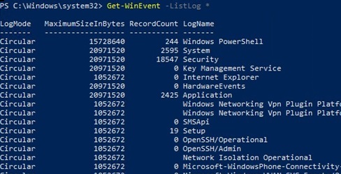 Get-WinEvent: list windows event viewer logs