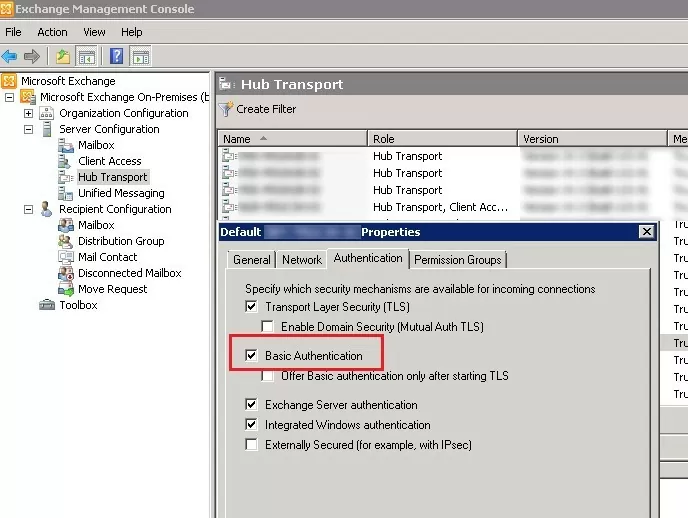 Basic Authentication on Receive Exchange connector 