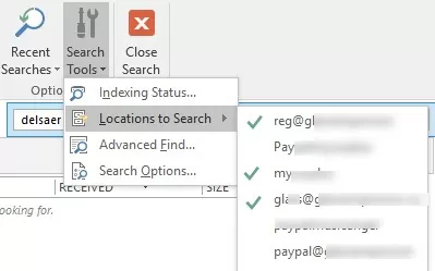 outlook locations to search