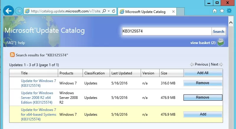 search for hotfix in Microsoft Update Catalog 