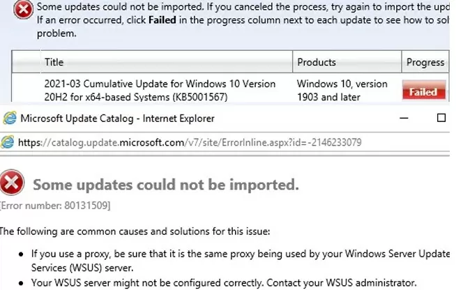 wsus import update error: failed error number 80131509