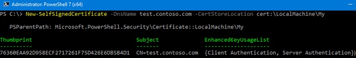 New-Selfsigned Certificate PowerShell Cmdlet on Windows