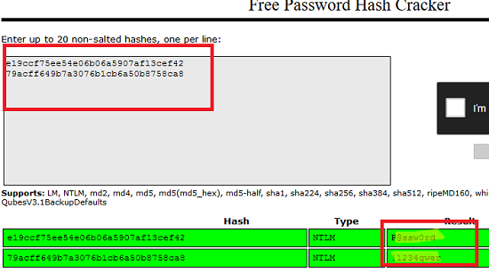 Decrypt Windows NTLM Hash online