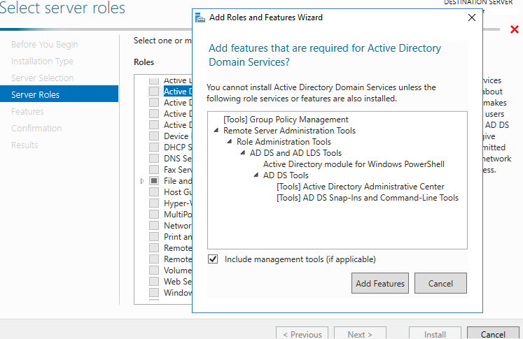installing Active Directory Domain Services role windows 2016