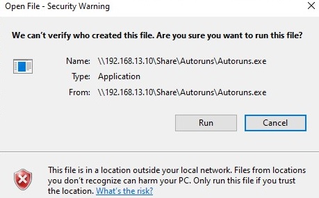 open file security warning on windows 10 when running files from shared folders