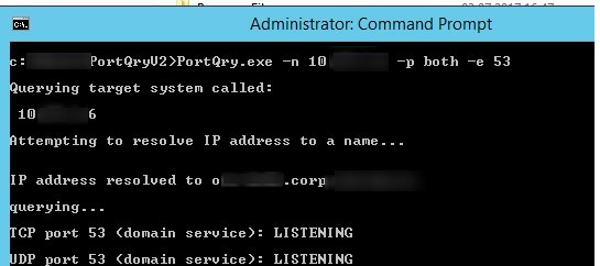 using portqry to check dns ports availability