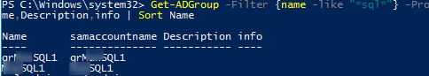 powershell search ad groups wildcard