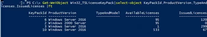 Win32_TSLicenseKeyPack get RDS CAL packs installed