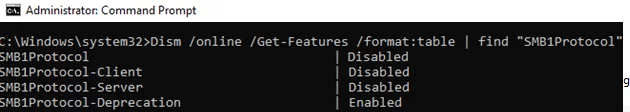 dism get SMB1Protocol state in windows 10
