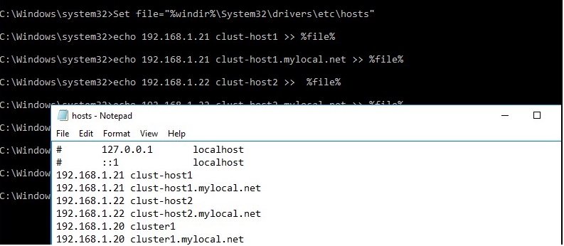 fichier hôtes avec adresses de nœuds de cluster