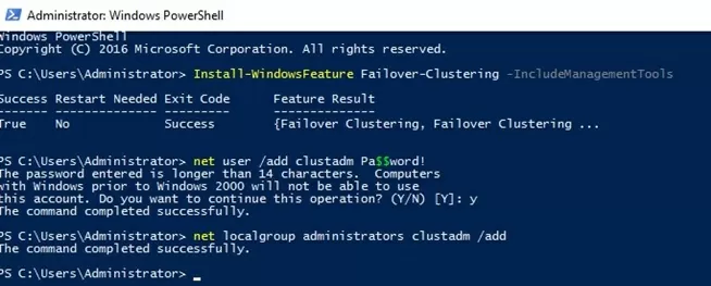 powershell install Failover Clustering feature on workgroup servers