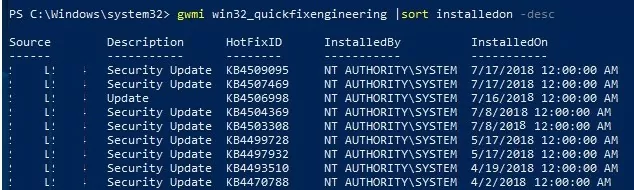 powershell: get last security update install date