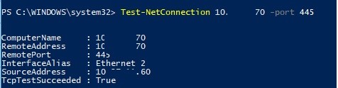 powershell testnetconnection smb share access