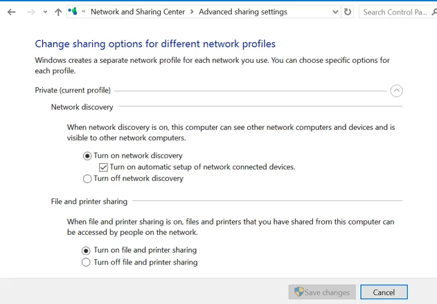 turn on network discovery and file sharing windows 10 1803