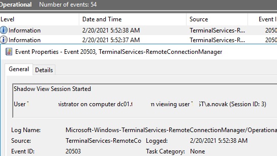 audit shadow session events in windows server event viewer
