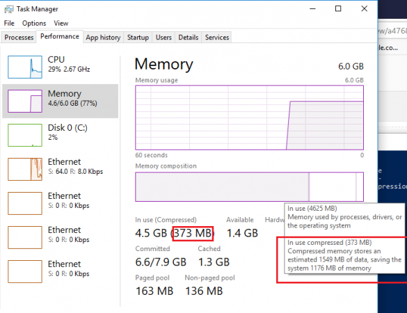 compressed memory usage in windows 10