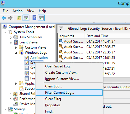 filter current security log