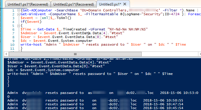 How to track who reset the password of a user in Active Directory using powershell