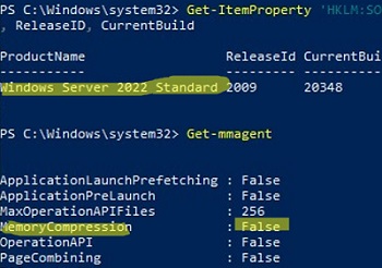 memorycompression disabled in windows server 2022