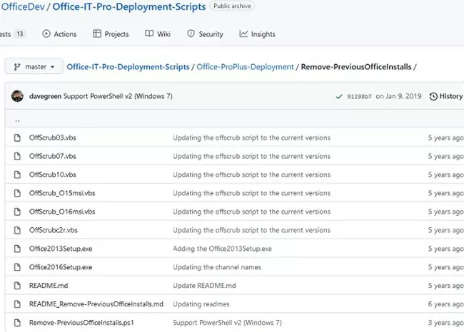 remove previous office installs with vbs and powershell scripts
