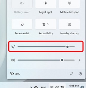 screen brightness slider in quick settings bar on windows 11