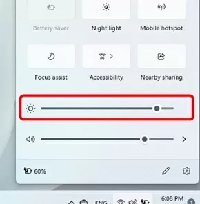 screen brightness slider in quick settings bar on windows 11
