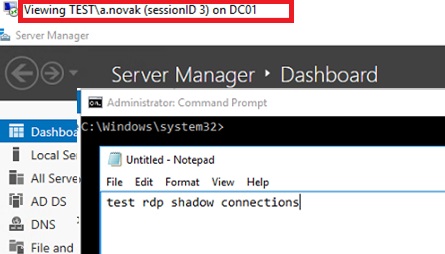 testing shadow connection to rdp user session 