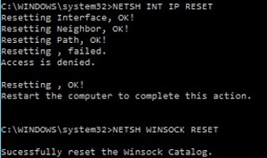 reset network with netsh in windows