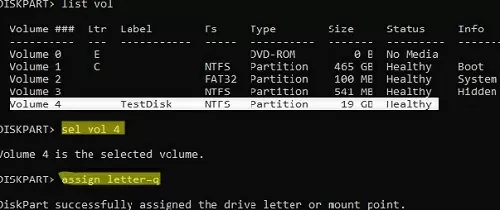 assigning drive letter using diskpart cmd
