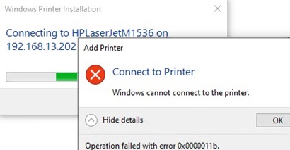 error-0x0000011b when connecting shared printer in windows
