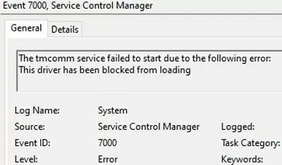 eventid 7000 driver blocked from loading