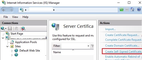 IIS creates self signed SSL certificate on windows server
