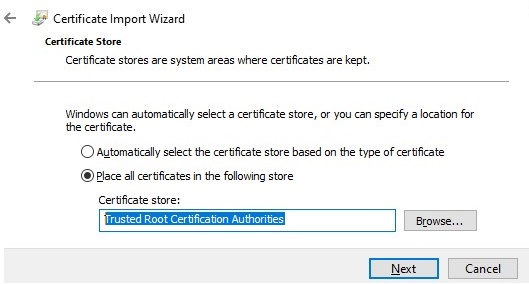 Install certificates to trusted root certification authorities