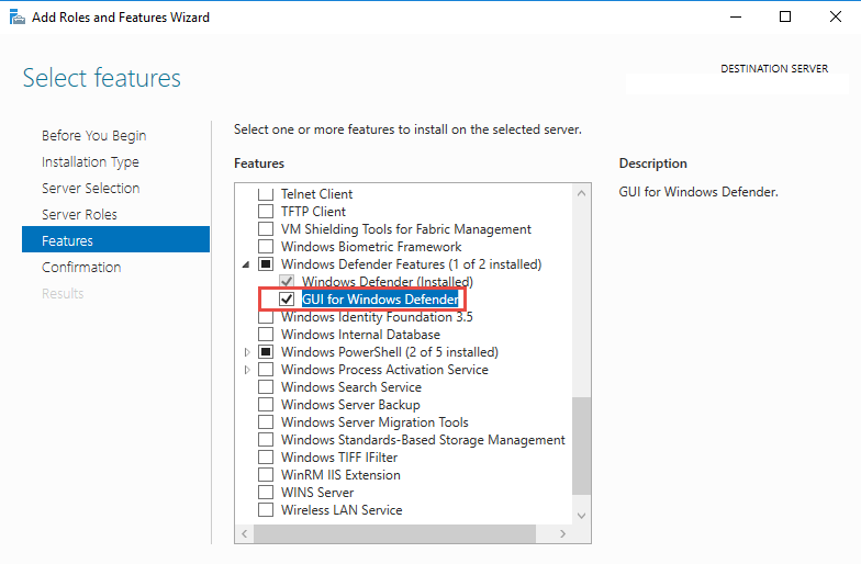 Install Windows feature - GUI for Windows Defender 