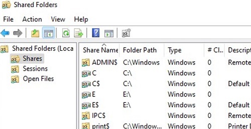 manage shared folders in windows 10