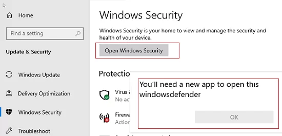 Microsoft Defender error on WIndows Server - You’ll need a new app to open this windowsdefender